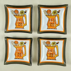 Mid-Century Enameled Glass Tea Bag Holders, set of four